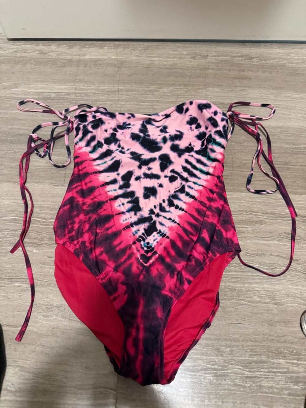 Proenza Schouler Pink and Black Tie-Dye One-Piece Swimsuit